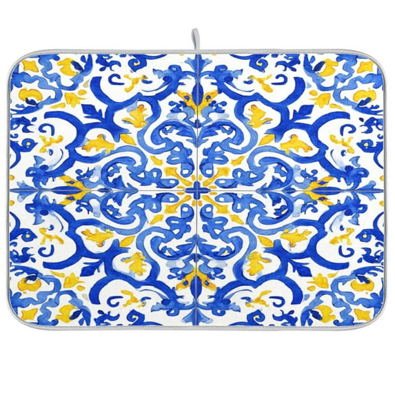 IAUYY 18 x 24 Inch Dish Drying Mat Dish Drying Mat Microfiber Kitchen Mats Large Counter Absorbent Dish Pad Drainer Rack Blue and Yellow Watercolor Composition