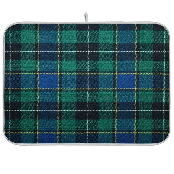 IAUYY 18 x 24 Inch Dish Drying Mat Dish Drying Mat Microfiber Kitchen Mats Large Counter Absorbent Dish Pad Drainer Rack Blue and Green Checkered