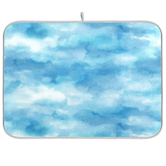 IAUYY Dish Drying Mat Dish Drying Mat Microfiber Kitchen Mats Large Counter Absorbent Dish Pad Drainer Rack Blue and White Watercolor