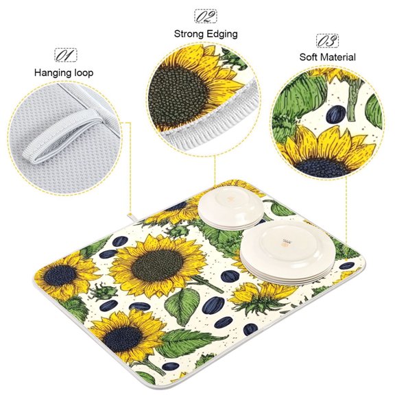 Iauyy Dish Drying Mat for Kitchen Counter, Super Absorbent & Hanging 16x18 / 18x24 Inch (S/M) Blue-black Color