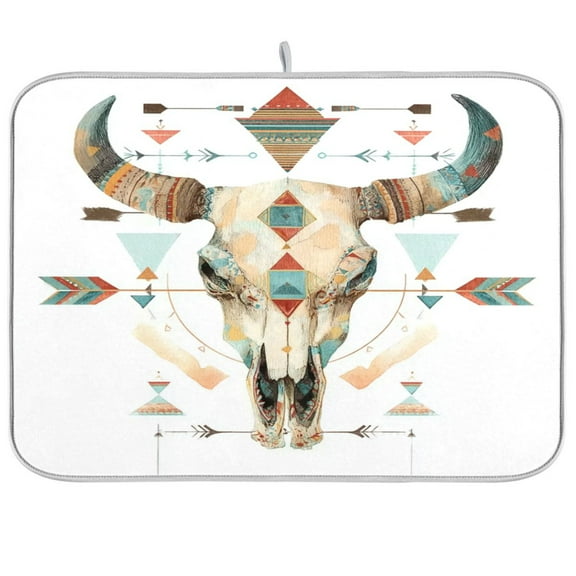 IAUYY 18 x 24 Inch Dish Drying Mat Dish Drying Mat Microfiber Kitchen Mats Large Counter Absorbent Dish Pad Drainer Rack Bohemian Style Bull