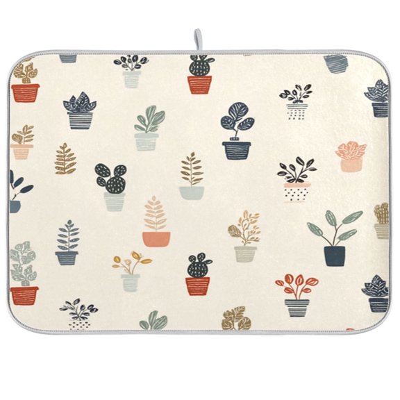 Iauyy Dish Drying Mat for Kitchen Counter, Super Absorbent & Hanging 16x18 / 18x24 Inch (S/M) Cartoon Flower Pot