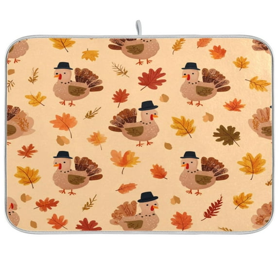 IAUYY 18 x 24 Inch Dish Drying Mat Dish Drying Mat Microfiber Kitchen Mats Large Counter Absorbent Dish Pad Drainer Rack Charming Turkey