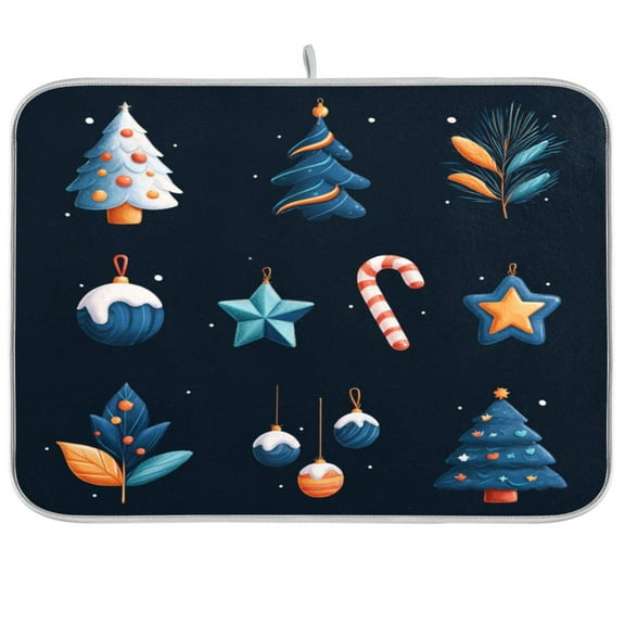 IAUYY 18 x 24 Inch Dish Drying Mat Dish Drying Mat Microfiber Kitchen Mats Large Counter Absorbent Dish Pad Drainer Rack Christmas and New Year Elements