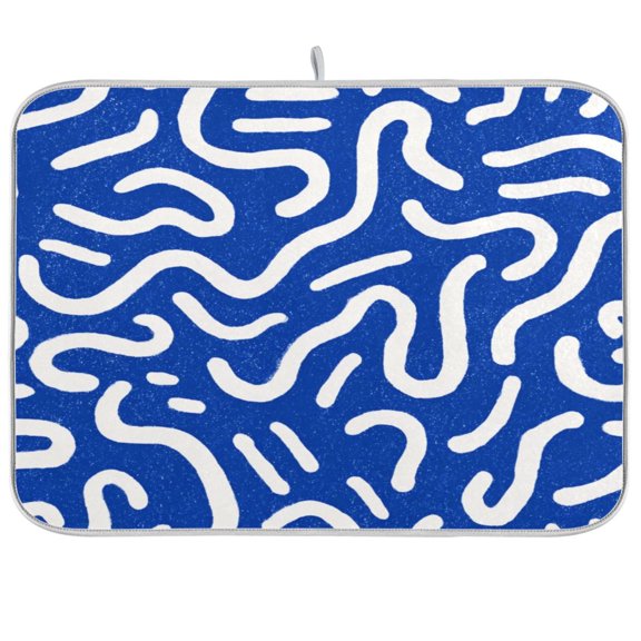Iauyy Dish Drying Mat for Kitchen Counter, Super Absorbent & Hanging 16x18 / 18x24 Inch (S/M) Curved Lines