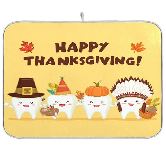 IAUYY 18 x 24 Inch Dish Drying Mat Dish Drying Mat Microfiber Kitchen Mats Large Counter Absorbent Dish Pad Drainer Rack Cute Teeth Shape