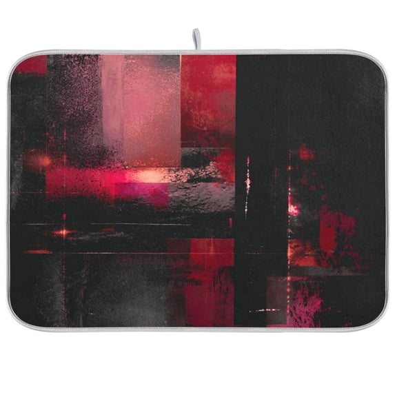 Iauyy Dish Drying Mat for Kitchen Counter, Super Absorbent & Hanging 16x18 / 18x24 Inch (S/M) Dark Red and Black Tones