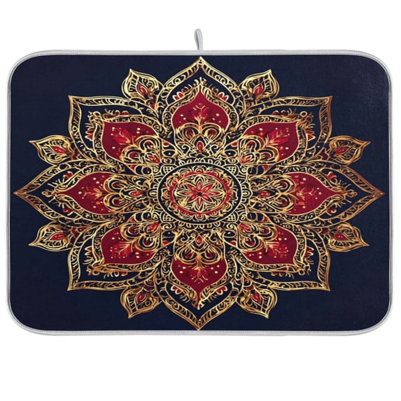 Iauyy Dish Drying Mat for Kitchen Counter, Super Absorbent & Hanging 16x18 / 18x24 Inch (S/M) Deep Blue Mandala