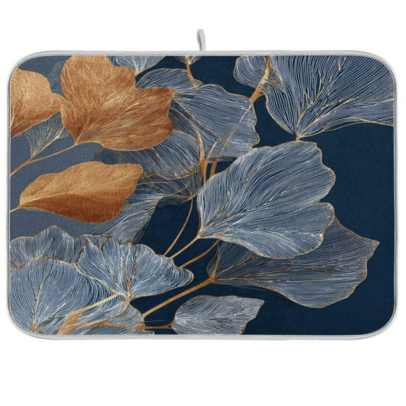 IAUYY 18 x 24 Inch Dish Drying Mat Dish Drying Mat Microfiber Kitchen Mats Large Counter Absorbent Dish Pad Drainer Rack Embroidered Leaves