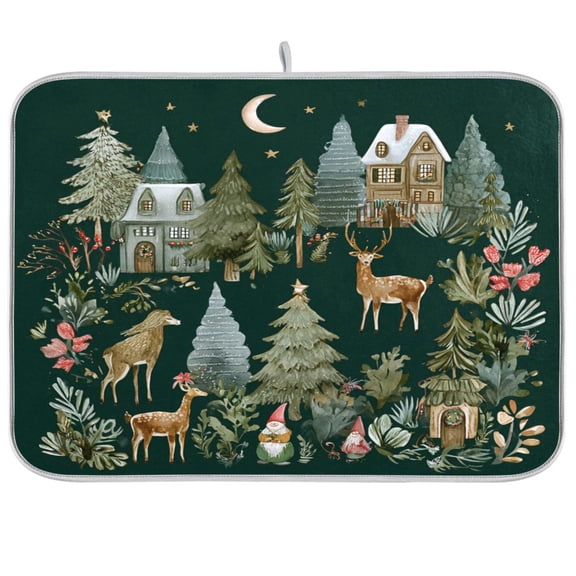 Iauyy Dish Drying Mat for Kitchen Counter, Super Absorbent & Hanging 16x18 / 18x24 Inch (S/M) Forest Illustration