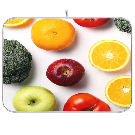 Iauyy Dish Drying Mat for Kitchen Counter, Super Absorbent & Hanging 16x18 / 18x24 Inch (S/M) Fruit Background Image