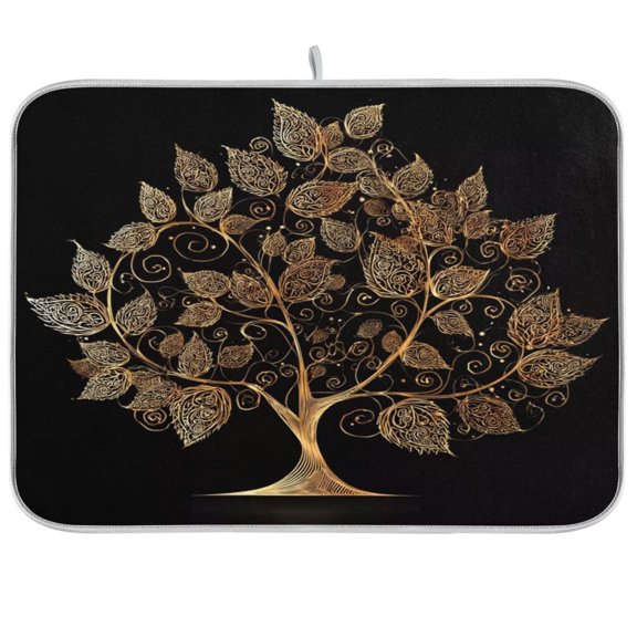 Iauyy Dish Drying Mat for Kitchen Counter, Super Absorbent & Hanging 16x18 / 18x24 Inch (S/M) Golden-leaved Trees