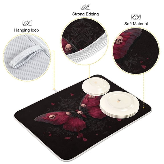 Iauyy Dish Drying Mat for Kitchen Counter, Super Absorbent & Hanging 16x18 / 18x24 Inch (S/M) Gothic Butterfly