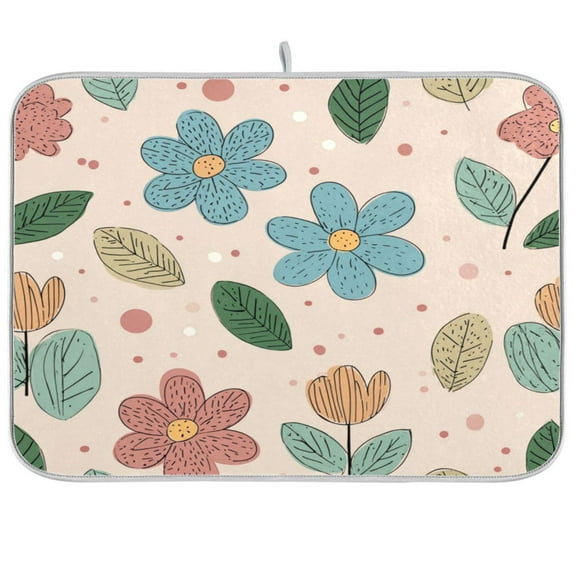 IAUYY Dish Drying Mat Dish Drying Mat Microfiber Kitchen Mats Large Counter Absorbent Dish Pad Drainer Rack Graffiti Flowers