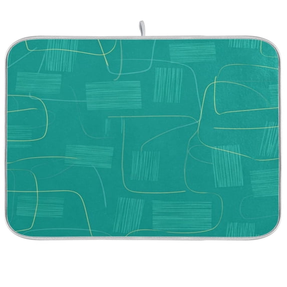 Iauyy Dish Drying Mat for Kitchen Counter, Super Absorbent & Hanging 16x18 / 18x24 Inch (S/M) Green Line Pattern