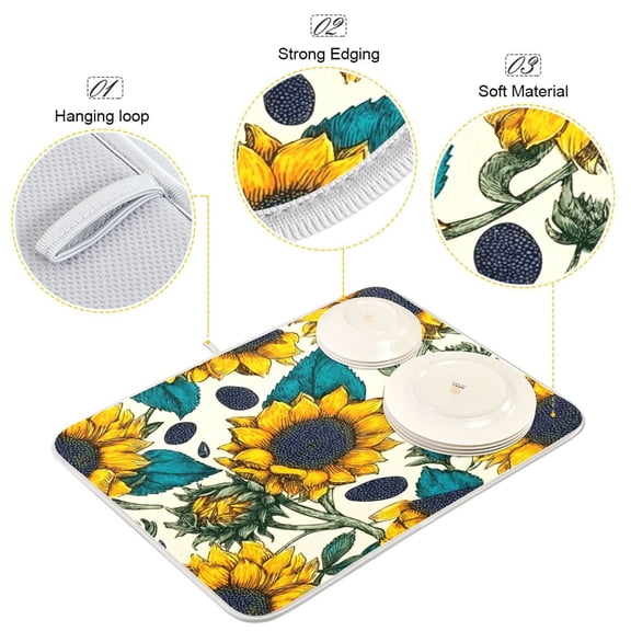 Iauyy Dish Drying Mat for Kitchen Counter, Super Absorbent & Hanging 16x18 / 18x24 Inch (S/M) Green and Dark Blue-gray