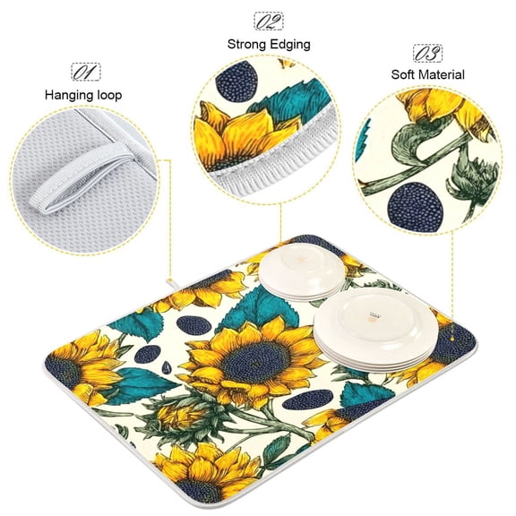 Iauyy Dish Drying Mat for Kitchen Counter, Super Absorbent & Hanging 16x18 / 18x24 Inch (S/M) Green and Dark Blue-gray