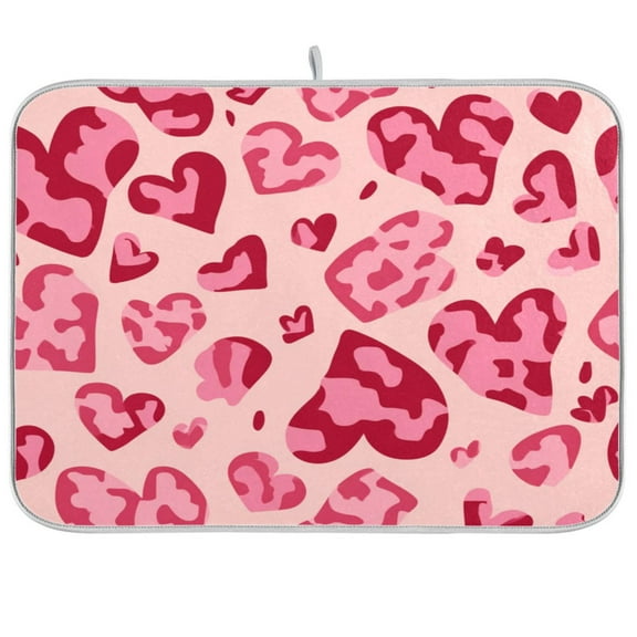 IAUYY Dish Drying Mat Dish Drying Mat Microfiber Kitchen Mats Large Counter Absorbent Dish Pad Drainer Rack Heart Pattern
