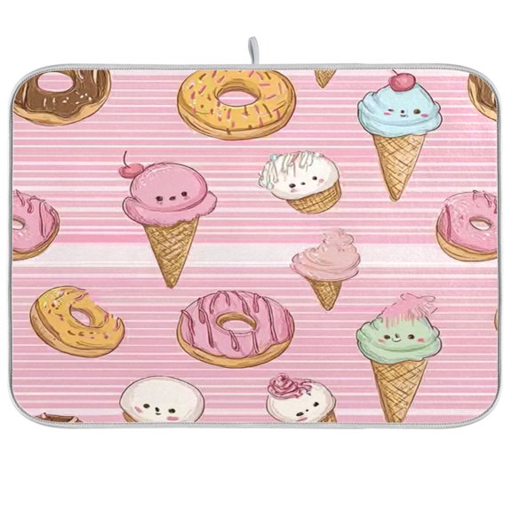 Iauyy Dish Drying Mat for Kitchen Counter, Super Absorbent & Hanging 16x18 / 18x24 Inch (S/M) Ice Cream