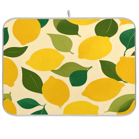 Iauyy Dish Drying Mat for Kitchen Counter, Super Absorbent & Hanging 16x18 / 18x24 Inch (S/M) Lemon Pattern