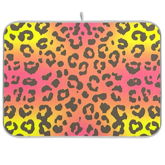 IAUYY 18 x 24 Inch Dish Drying Mat Dish Drying Mat Microfiber Kitchen Mats Large Counter Absorbent Dish Pad Drainer Rack Leopard Print Gradient