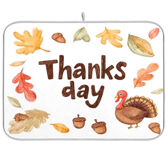 Iauyy Dish Drying Mat for Kitchen Counter, Super Absorbent & Hanging 16x18 / 18x24 Inch (S/M) Little Turkey and Acorns