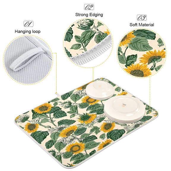 Iauyy Dish Drying Mat for Kitchen Counter, Super Absorbent & Hanging 16x18 / 18x24 Inch (S/M) Milky White Background