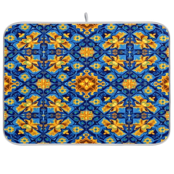 Iauyy Dish Drying Mat for Kitchen Counter, Super Absorbent & Hanging 16x18 / 18x24 Inch (S/M) Moroccan Motifs