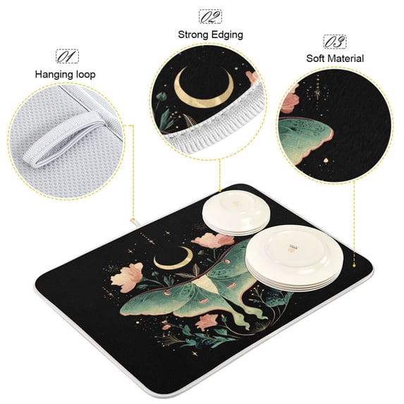 Iauyy Dish Drying Mat for Kitchen Counter, Super Absorbent & Hanging 16x18 / 18x24 Inch (S/M) Mysterious Pattern