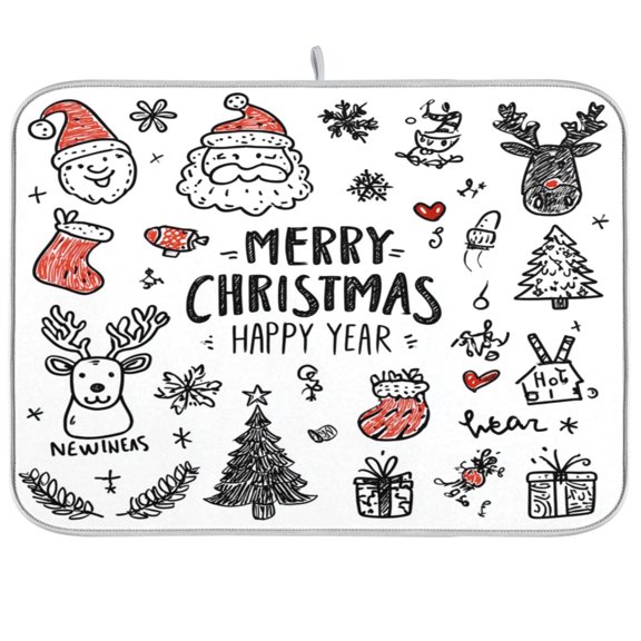 Iauyy Dish Drying Mat for Kitchen Counter, Super Absorbent & Hanging 16x18 / 18x24 Inch (S/M) New Year's Greeting Icon