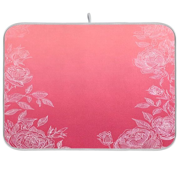 Iauyy Dish Drying Mat for Kitchen Counter, Super Absorbent & Hanging 16x18 / 18x24 Inch (S/M) Paired with Rose Line Art