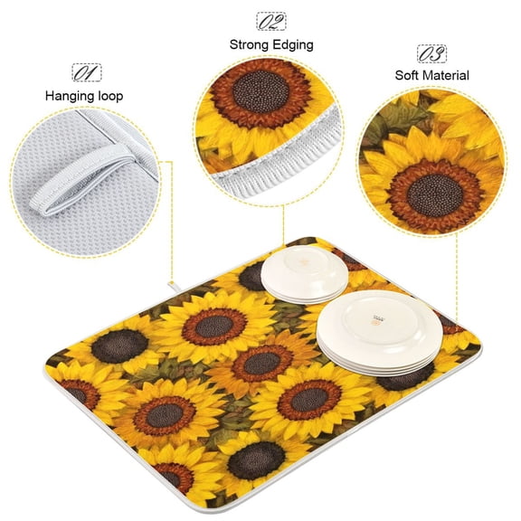Iauyy Dish Drying Mat for Kitchen Counter, Super Absorbent & Hanging 16x18 / 18x24 Inch (S/M) Perfect Flowers