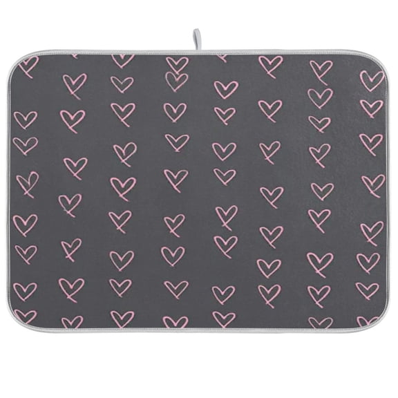 Iauyy Dish Drying Mat for Kitchen Counter, Super Absorbent & Hanging 16x18 / 18x24 Inch (S/M) Pink Outline Line