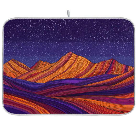 Iauyy Dish Drying Mat for Kitchen Counter, Super Absorbent & Hanging 16x18 / 18x24 Inch (S/M) Purple Stripes