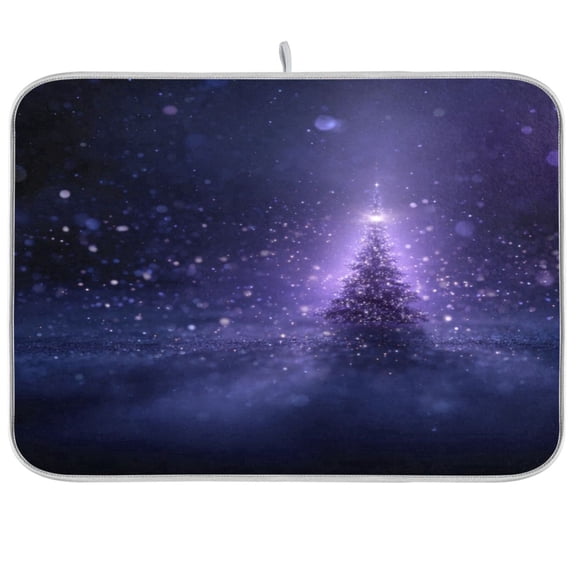 Iauyy Dish Drying Mat for Kitchen Counter, Super Absorbent & Hanging 16x18 / 18x24 Inch (S/M) Shining Christmas Tree