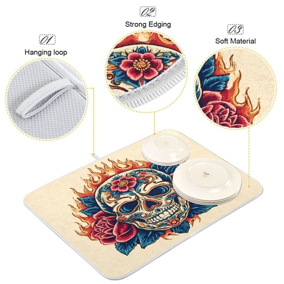 IAUYY 18x24/18 x 24 In Dish Drying Mat Dish Drying Mat Microfiber Kitchen Mats Large Counter Absorbent Dish Pad Drainer Rack Skeleton Pattern
