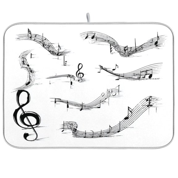 Iauyy Dish Drying Mat for Kitchen Counter, Super Absorbent & Hanging 16x18 / 18x24 Inch (S/M) Smooth Curved Notes