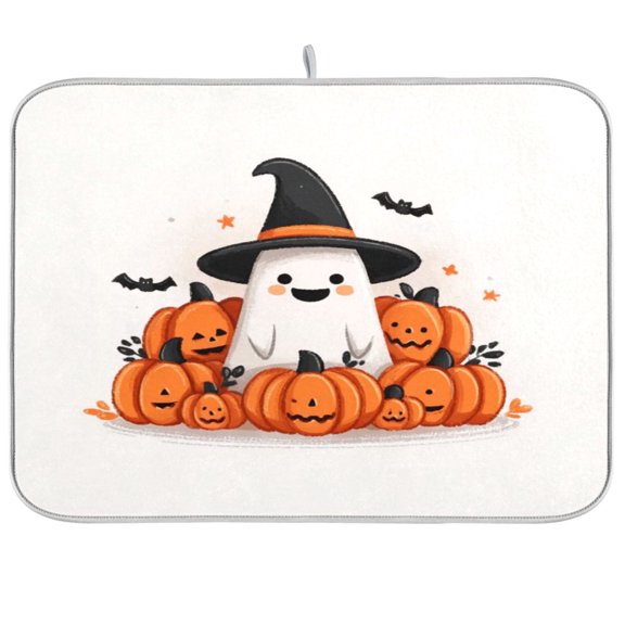 Iauyy Dish Drying Mat for Kitchen Counter, Super Absorbent & Hanging 16x18 / 18x24 Inch (S/M) Surrounded by Pumpkins