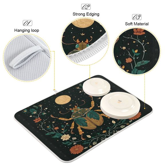 Iauyy Dish Drying Mat for Kitchen Counter, Super Absorbent & Hanging 16x18 / 18x24 Inch (S/M) Symmetrical Design