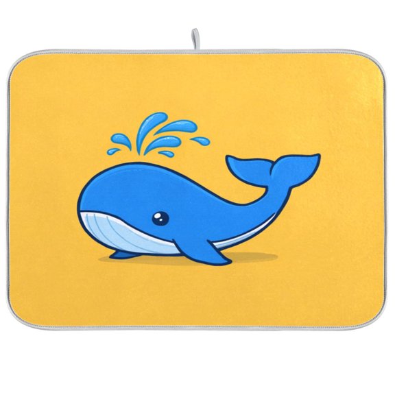 Iauyy Dish Drying Mat for Kitchen Counter, Super Absorbent & Hanging 16x18 / 18x24 Inch (S/M) The Whale Is Spraying Water