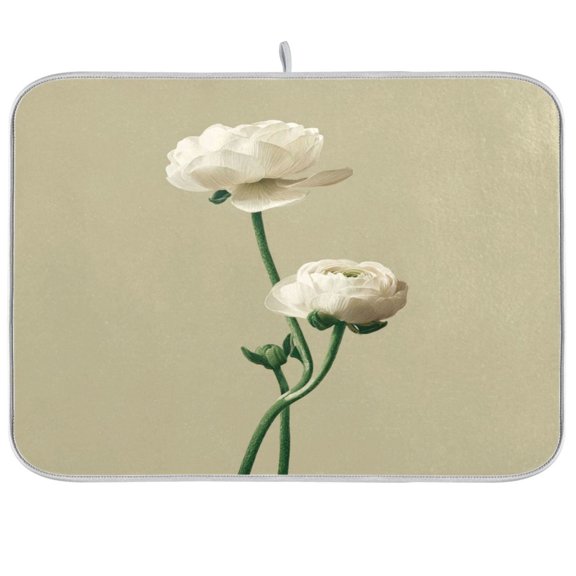 Iauyy Dish Drying Mat for Kitchen Counter, Super Absorbent & Hanging 16x18 / 18x24 Inch (S/M) Two White Buttercups