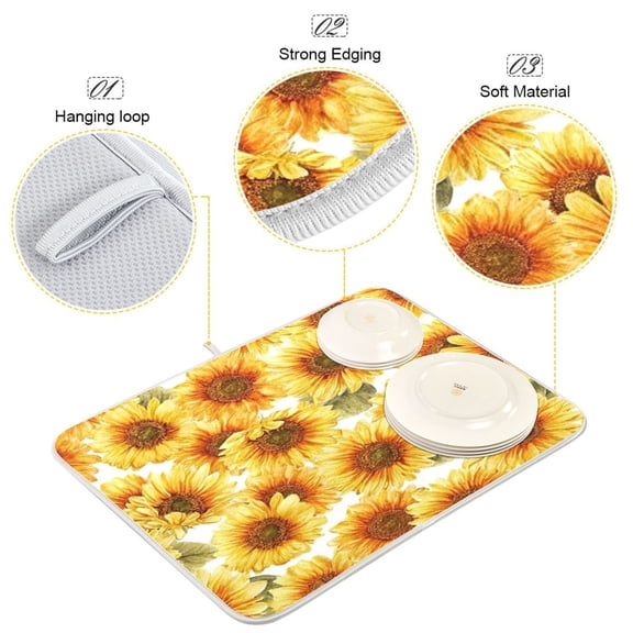 Iauyy Dish Drying Mat for Kitchen Counter, Super Absorbent & Hanging 16x18 / 18x24 Inch (S/M) Warmth and Joyous Radiance