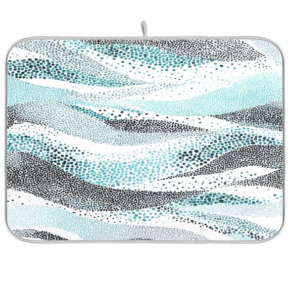 Iauyy Dish Drying Mat for Kitchen Counter, Super Absorbent & Hanging 16x18 / 18x24 Inch (S/M) Wavy Dotted Pattern