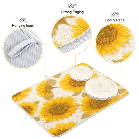 Iauyy Dish Drying Mat for Kitchen Counter, Super Absorbent & Hanging 16x18 / 18x24 Inch (S/M) Yellow Tones and Nature