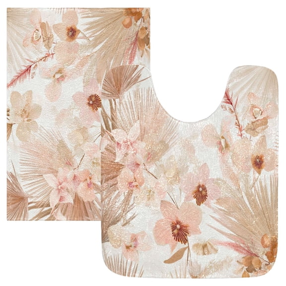 IAUYY 24x16 Inch Bath Mat Thick Soft Plush Shower Mat TPR Backing Material Non Slip Bath Mats for Bathroom for Tub Shower Hotel Beige Tropical Flowers