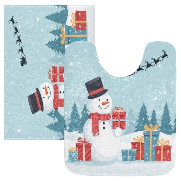 IAUYY 24x16 Inch Bath Mat Thick Soft Plush Shower Mat TPR Backing Material Non Slip Bath Mats for Bathroom for Tub Shower Hotel Snowman Holding A Wrapped Gift