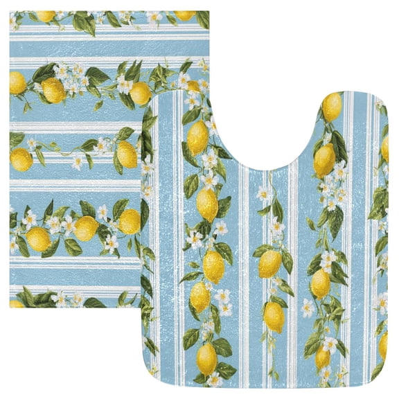 IAUYY 24x20 Inch Bath Mat Thick Soft Plush Shower Mat TPR Backing Material Non Slip Bath Mats for Bathroom for Tub Shower Hotel Lemon-themed Vertical Stripes