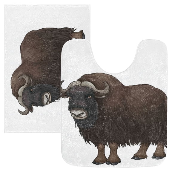 IAUYY 24x20 Inch Bath Mat Thick Soft Plush Shower Mat TPR Backing Material Non Slip Bath Mats for Bathroom for Tub Shower Hotel The Long-horned Musk Ox