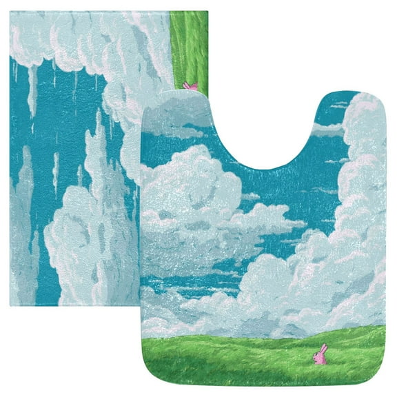 IAUYY 24x20 Inch Bath Mat Thick Soft Plush Shower Mat TPR Backing Material Non Slip Bath Mats for Bathroom for Tub Shower Hotel with White Clouds Floating