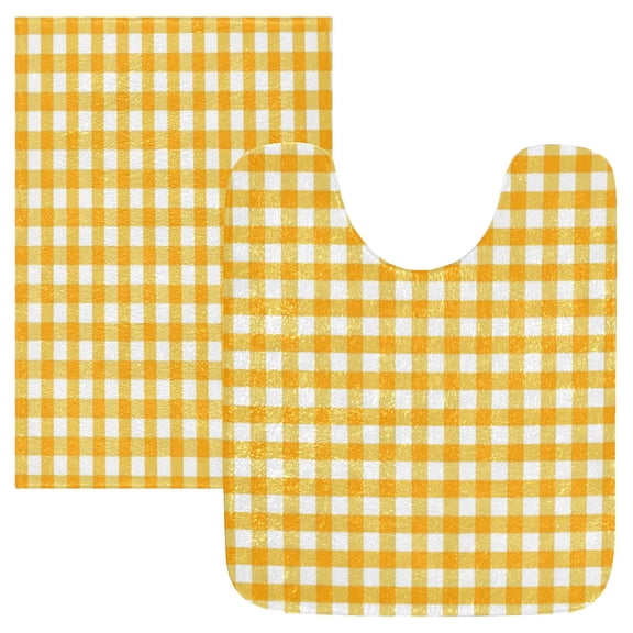 IAUYY 24x20 Inch Bath Mat Thick Soft Plush Shower Mat TPR Backing Material Non Slip Bath Mats for Bathroom for Tub Shower Hotel Yellow Checkered Pattern